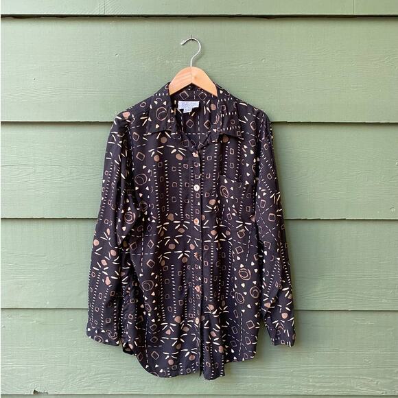 Vintage Mod Graphic Button Down Shirt  black brown - Picture 3 of 10